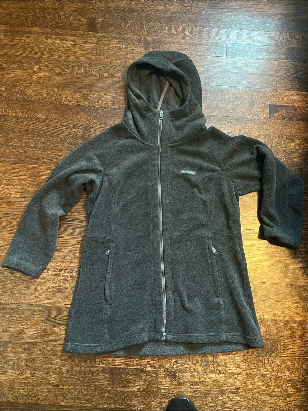 Columbia gray zip front fleece hooded jacket size XLARGE